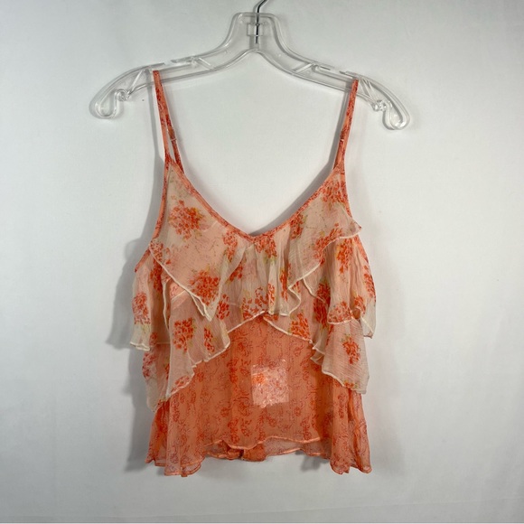 Free People All Things Sheer Coral Floral Tiered Layered Tank Top Cami NWT XS - Picture 2 of 8